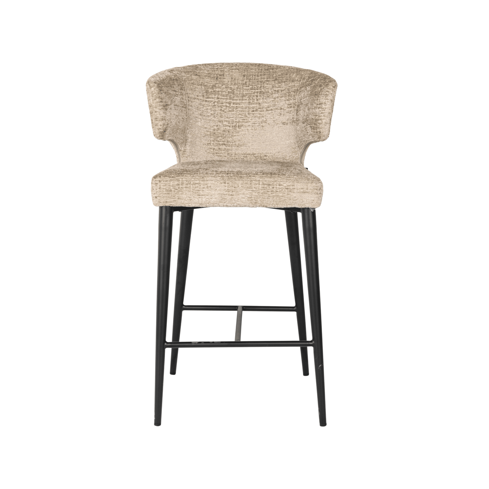 Bourton Beige Chenille Low Bar Stool with Black Legs