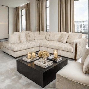 Brooklyn Ivory Textured Chenille Sofa Range with Walnut Leg Detail