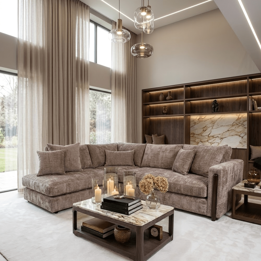 Brooklyn Mink Textured Chenille Sofa Range with Walnut Leg Detail