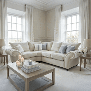 Buckingham Vanilla Velvet Chesterfield Left Hand Facing Corner Sofa