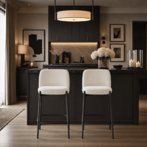 Bugano Cream Textured Bar Chairs with Black Legs - Set of 2
