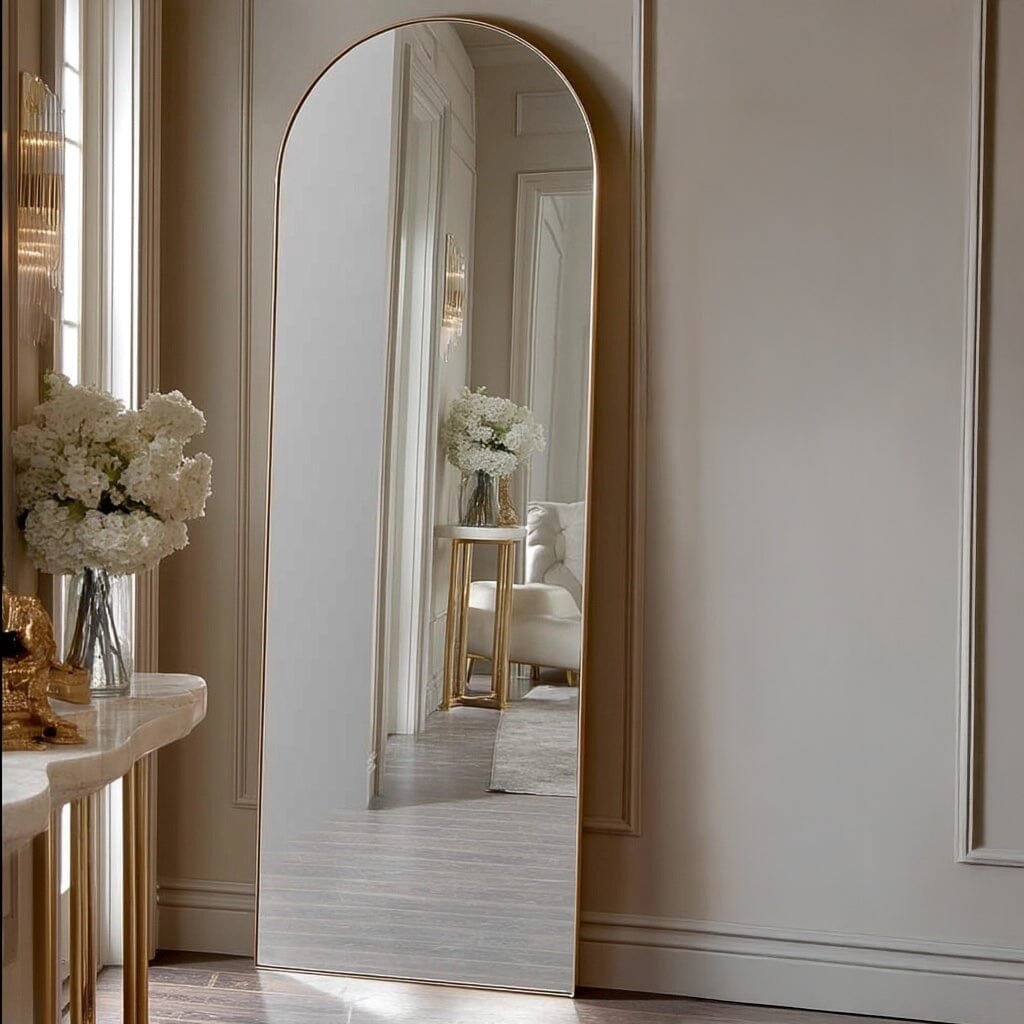 Cairns Brushed Gold Arched Floor Mirror