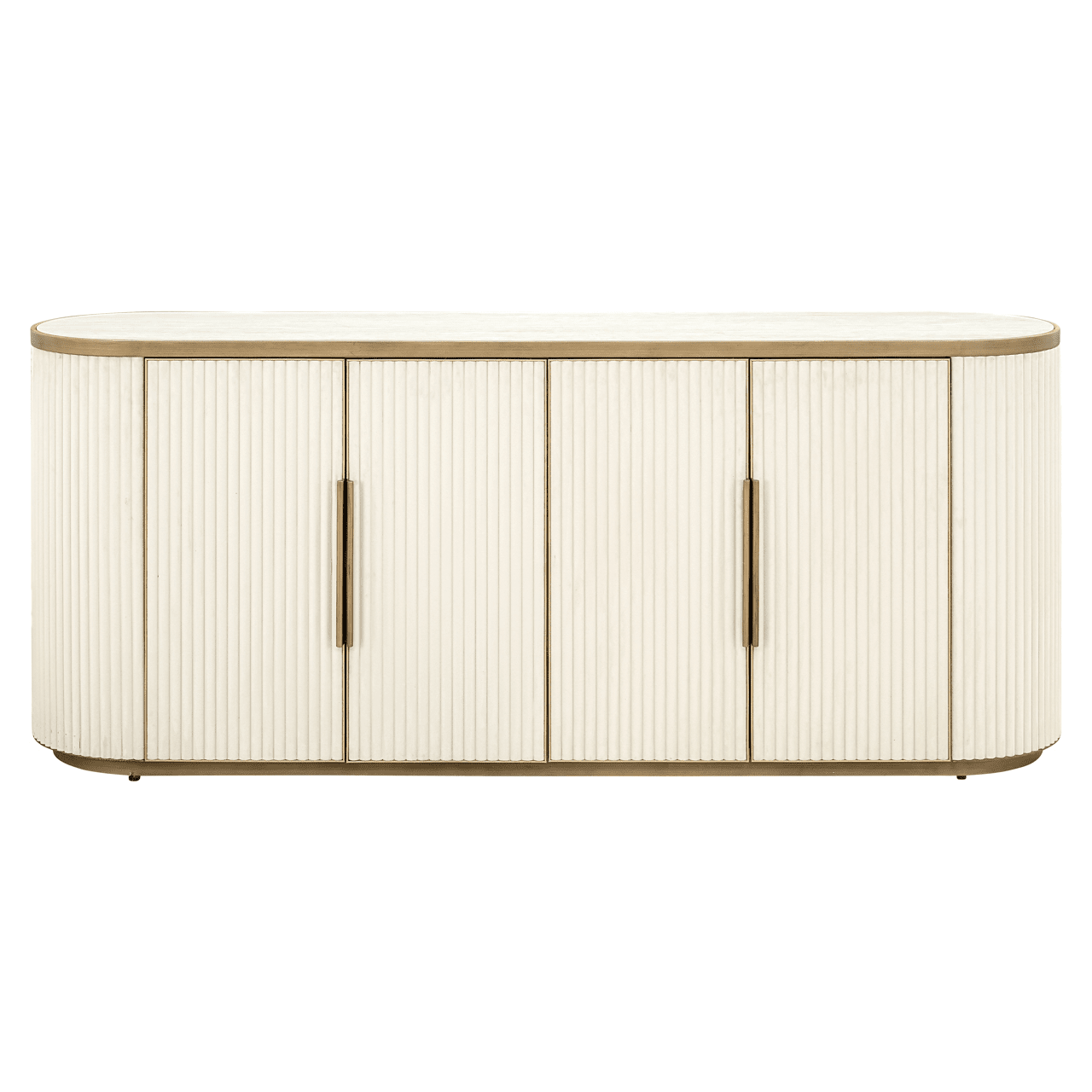 Camille Luxury Cream & Gold Ribbed Oval 4 Door Sideboard with Ceramic Marble Top