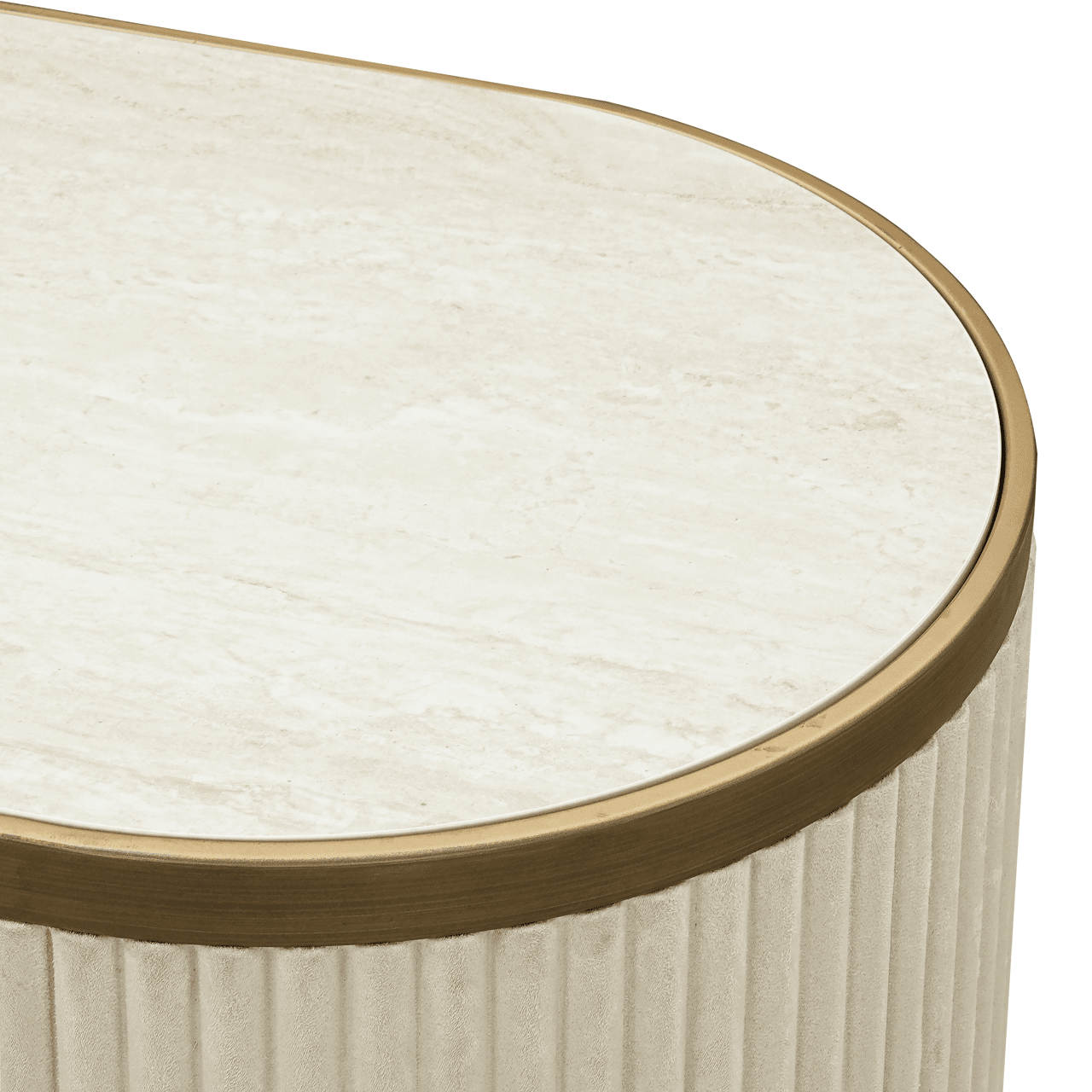 Camille Luxury Cream & Gold Ribbed Oval 4 Door Sideboard with Ceramic Marble Top