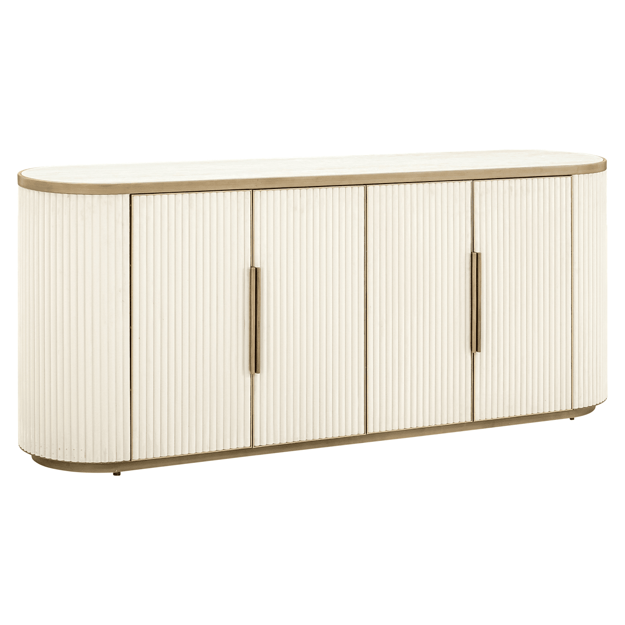 Camille Luxury Cream & Gold Ribbed Oval 4 Door Sideboard with Ceramic Marble Top