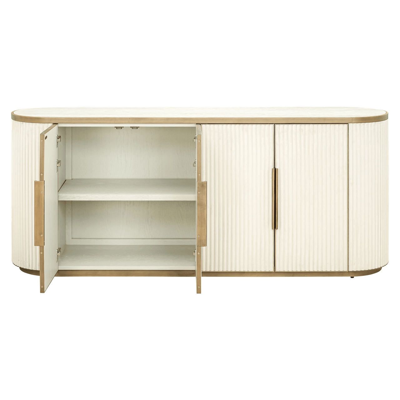 Camille Luxury Cream & Gold Ribbed Oval 4 Door Sideboard with Ceramic Marble Top