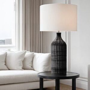 Carrara Black Rattan Bottle Neck Table Lamp