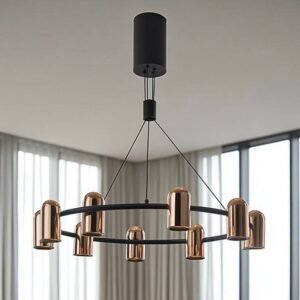 Carrara Black & Rose Gold Round 8 Light LED Pendant Ceiling Light