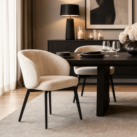 Casa Ivory Chenille Dining Chair with Black Legs