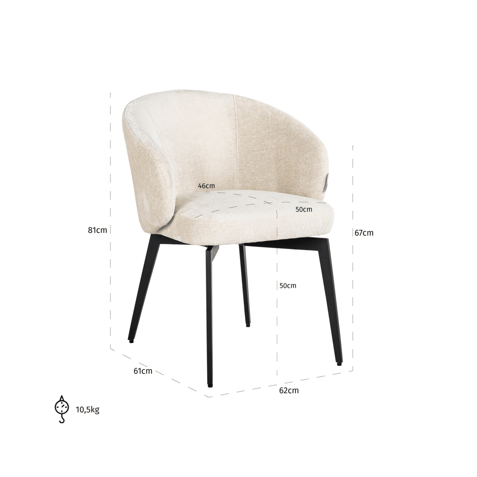 Casa Ivory Chenille Dining Chair with Black Legs