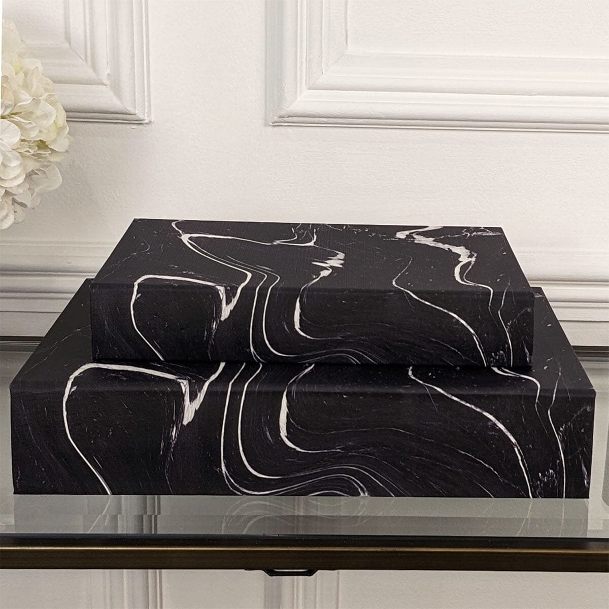 Casima Black & White Decorative Book Boxes - Set of 2