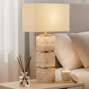 Catia Large Travertine & Gold Table Lamp