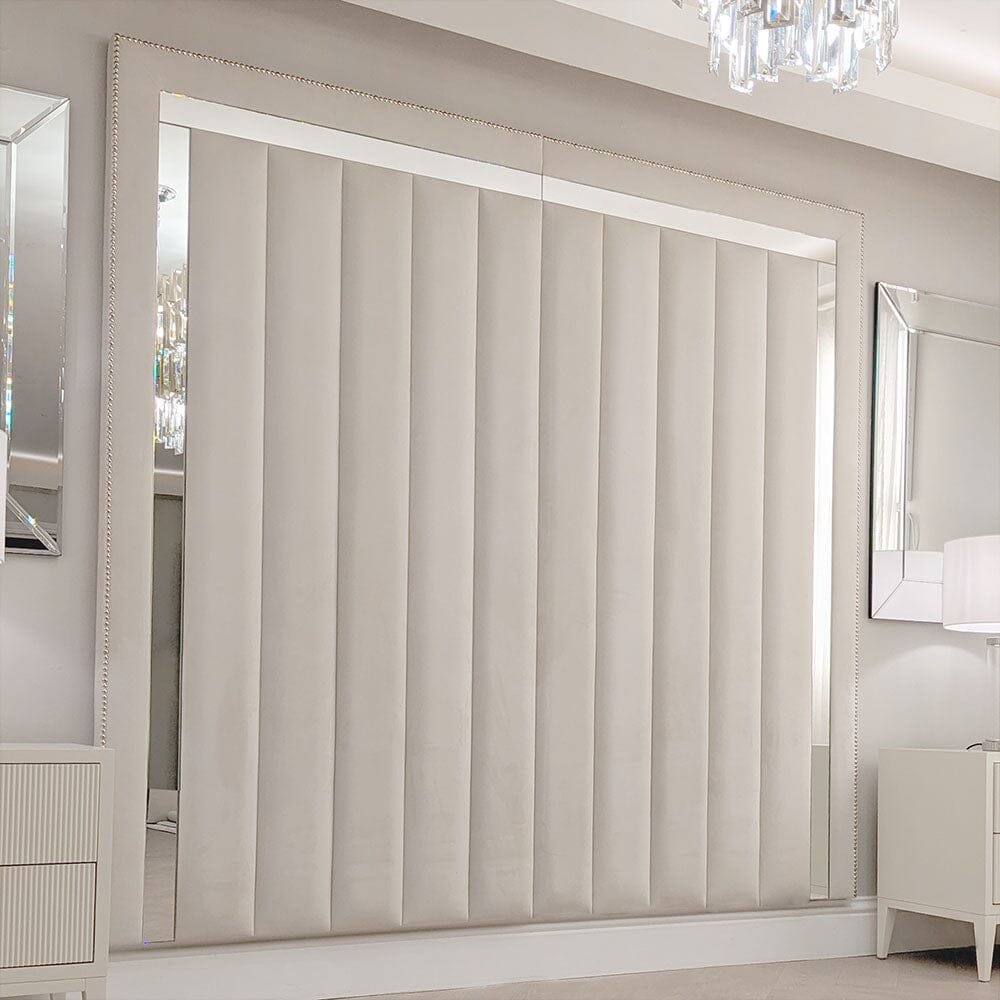 Chelsea Cream Velvet Mirrored Studded Premium Channelled Headboard