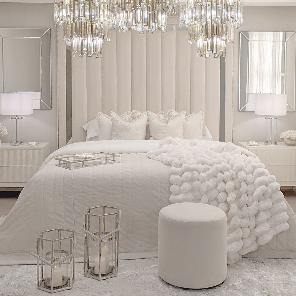 Chelsea Cream Velvet Mirrored Studded Premium Channelled Headboard