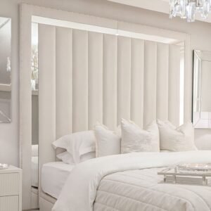 Chelsea Cream Velvet Mirrored Studded Premium Channelled Headboard