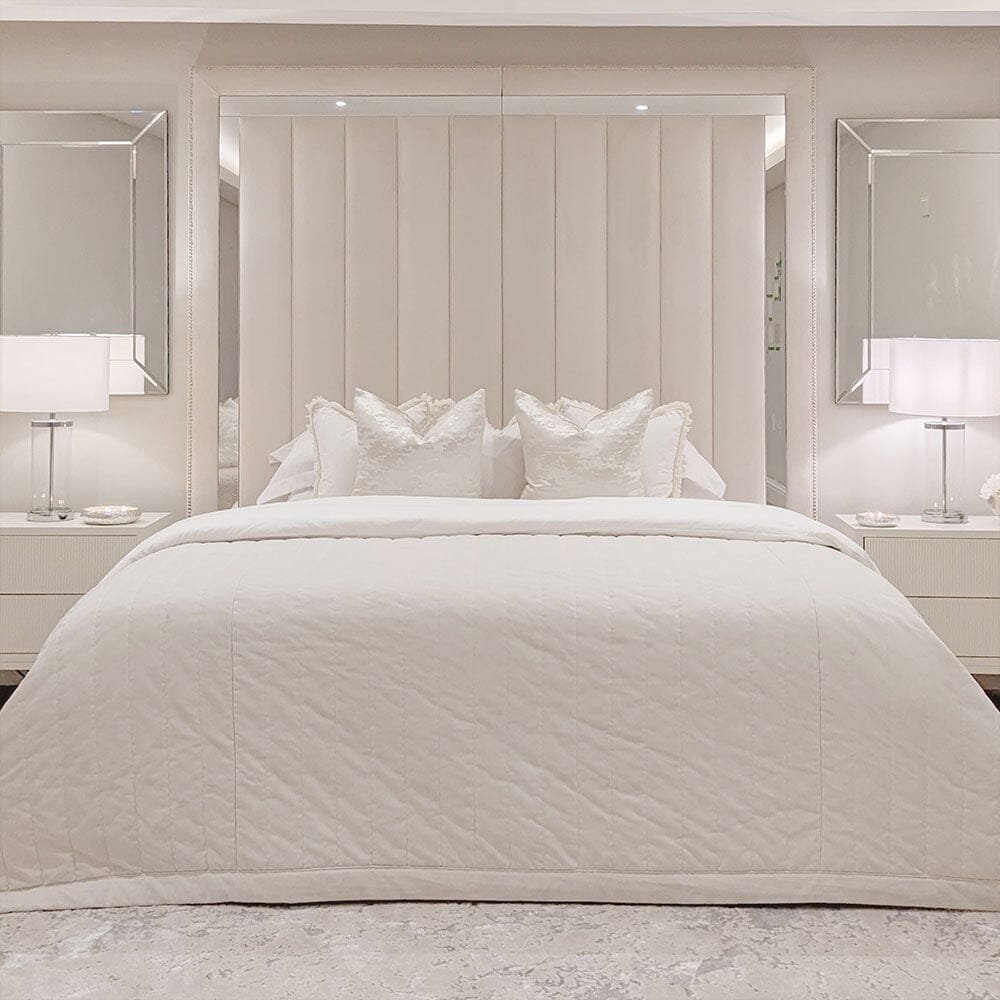 Chelsea Cream Velvet Mirrored Studded Premium Channelled Headboard