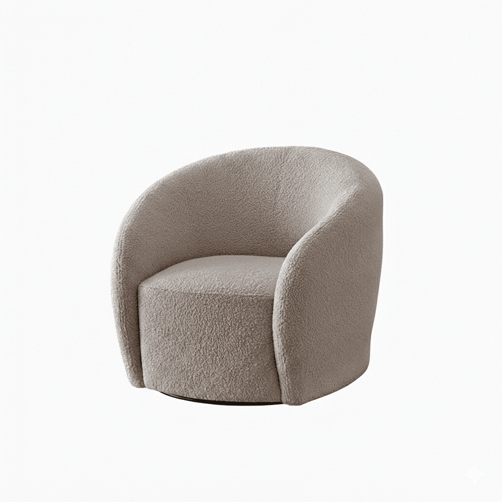 Chloe Curved Taupe Teddy Boucle Swivel Chair