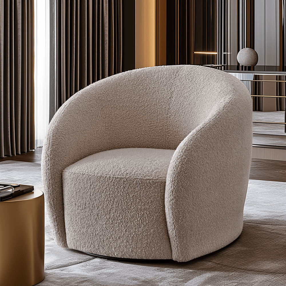 Chloe Curved Taupe Teddy Boucle Swivel Chair
