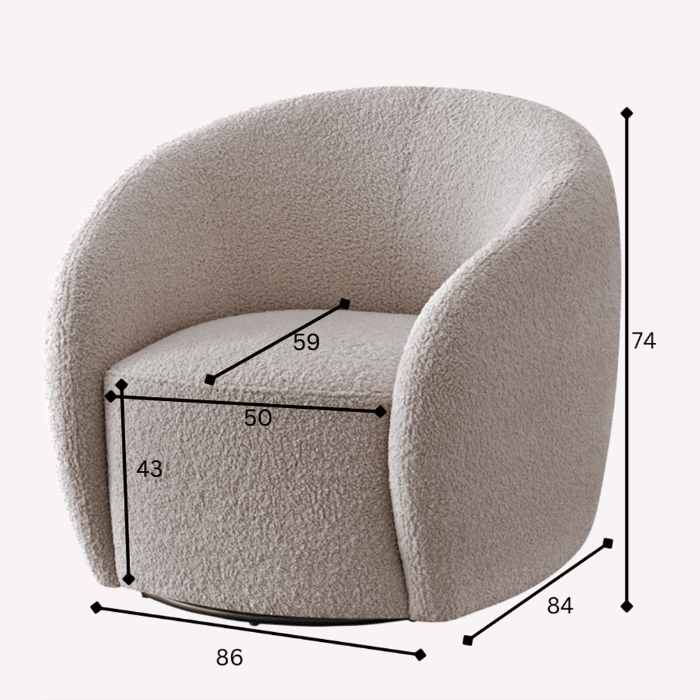 Chloe Curved Taupe Teddy Boucle Swivel Chair