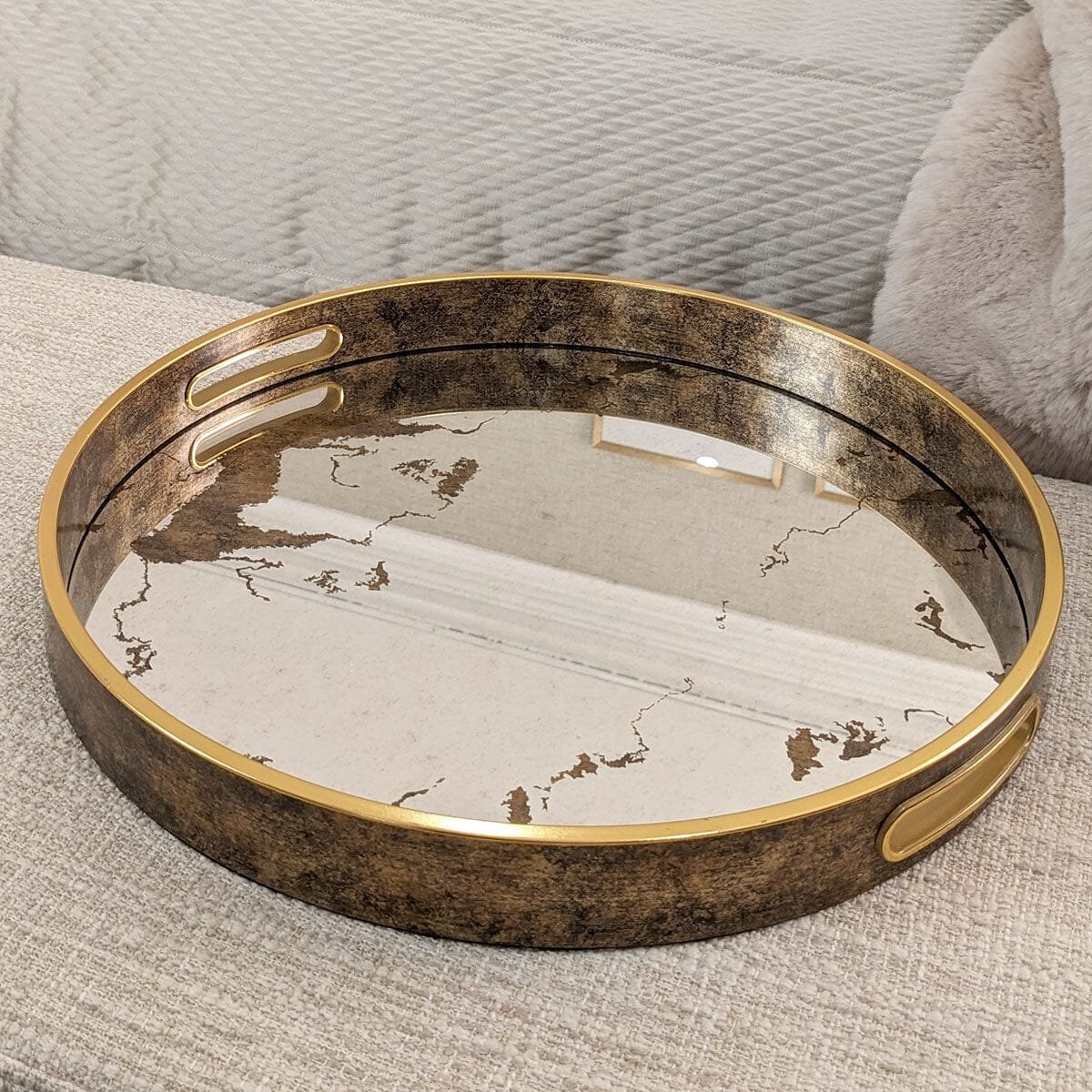 Corretto Bronze Marble Effect Mirrored Tray