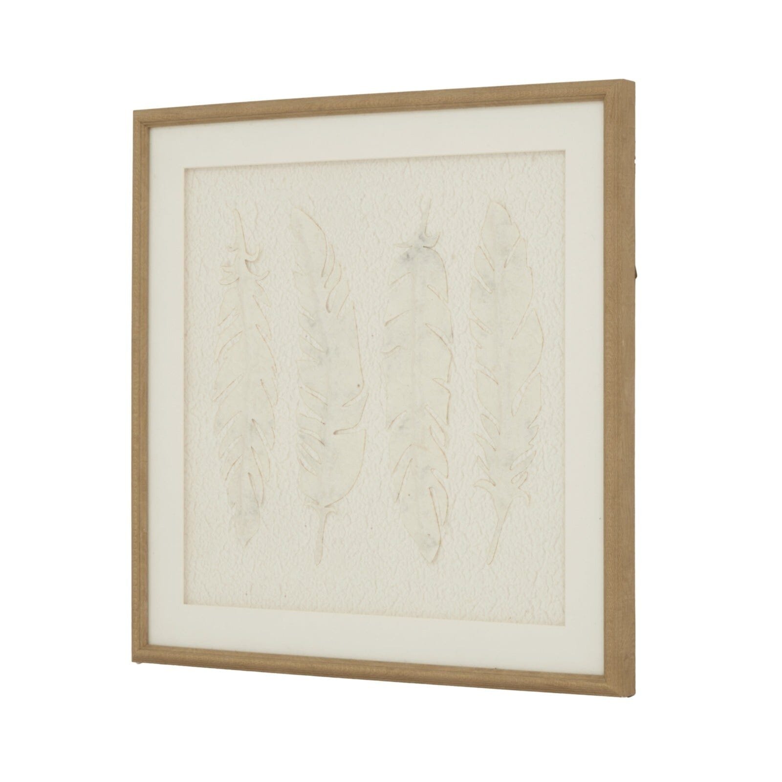 Cyrus Cream Feather Print Wall Art in Wooden Frame