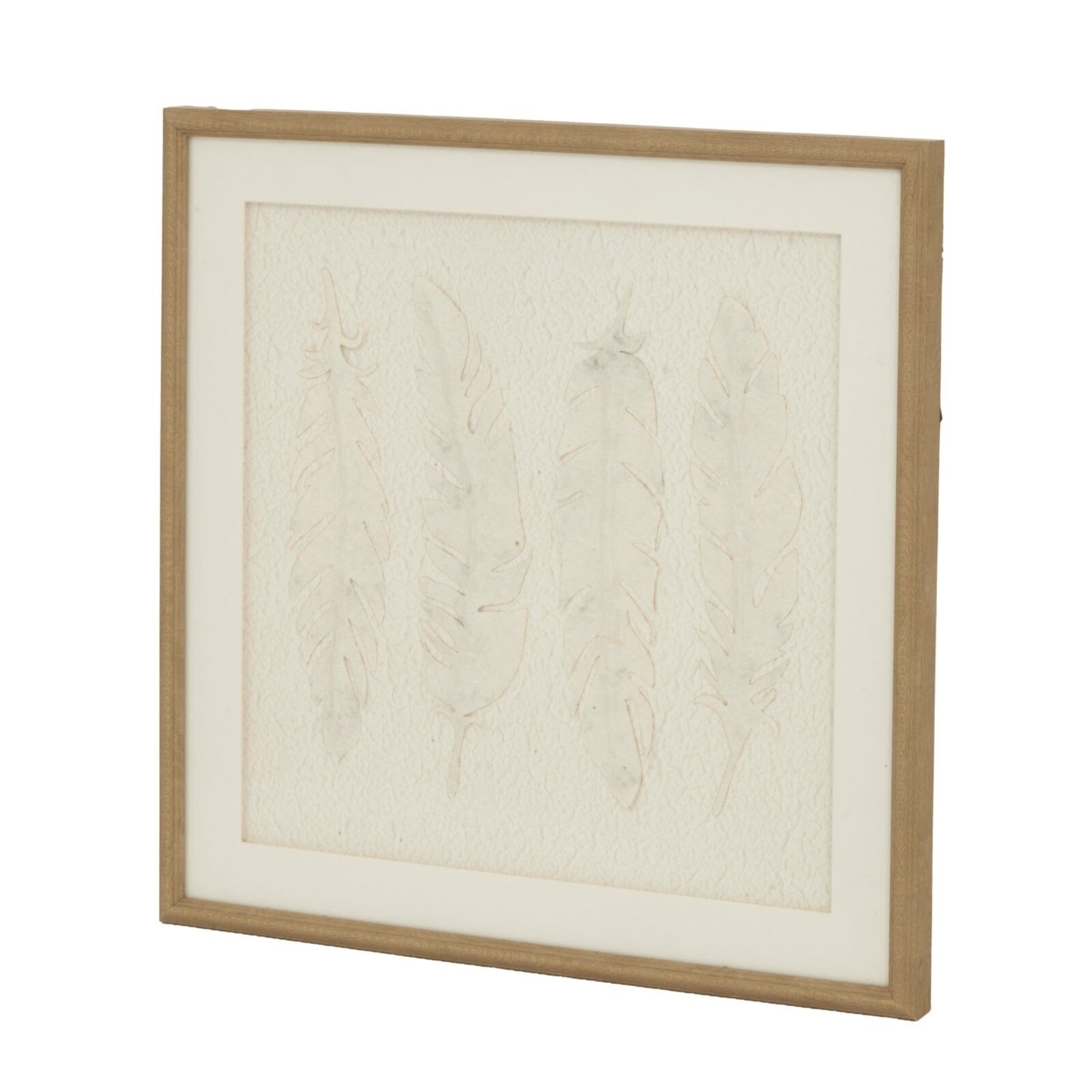 Cyrus Cream Feather Print Wall Art in Wooden Frame