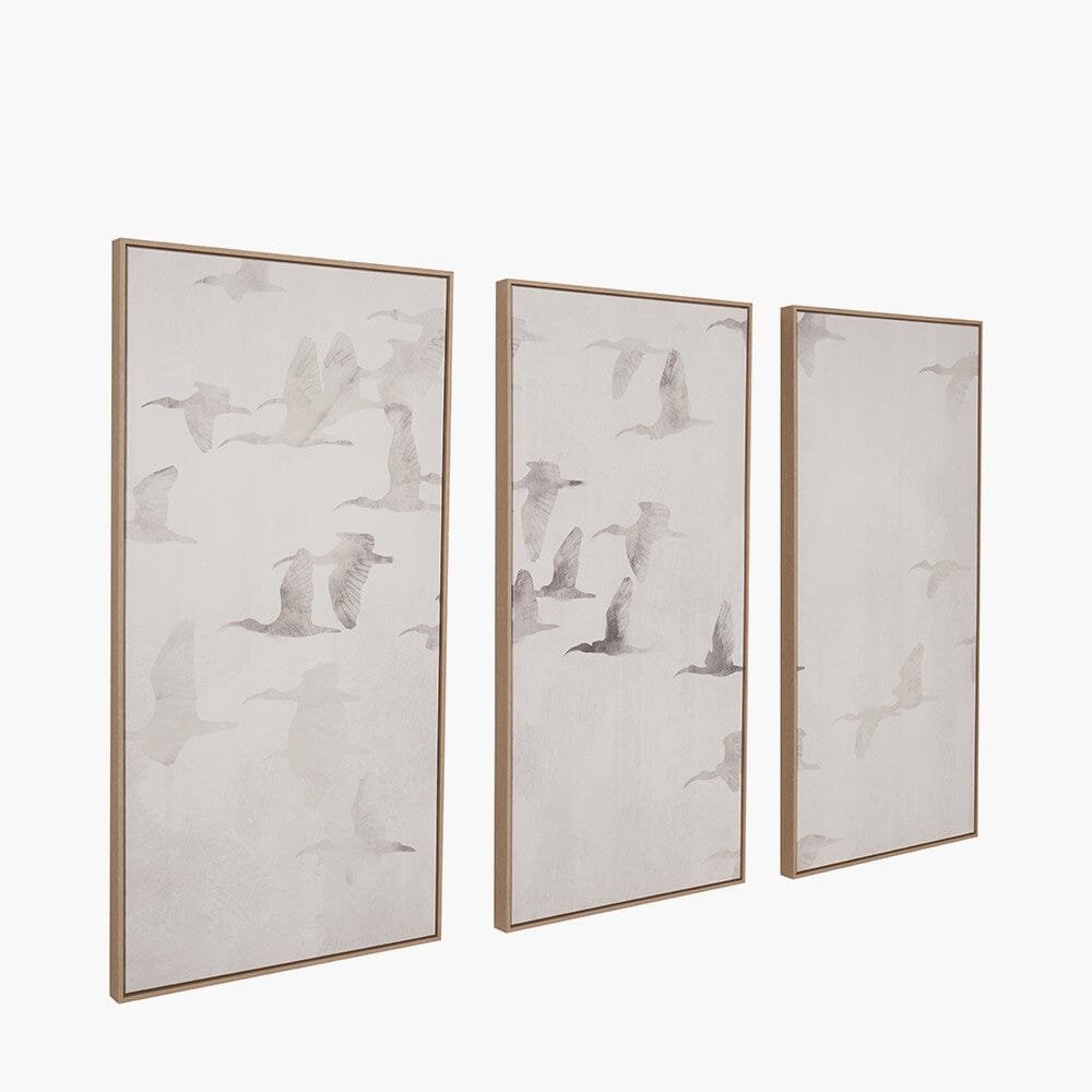 Darina White Birds Canvas Wall Art with Natural Frame - Set of 3