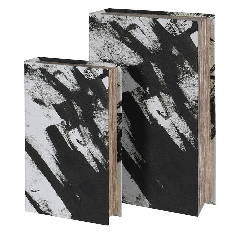 Della Black & White Decorative Brush stroke Effect Book Boxes - Set of 2