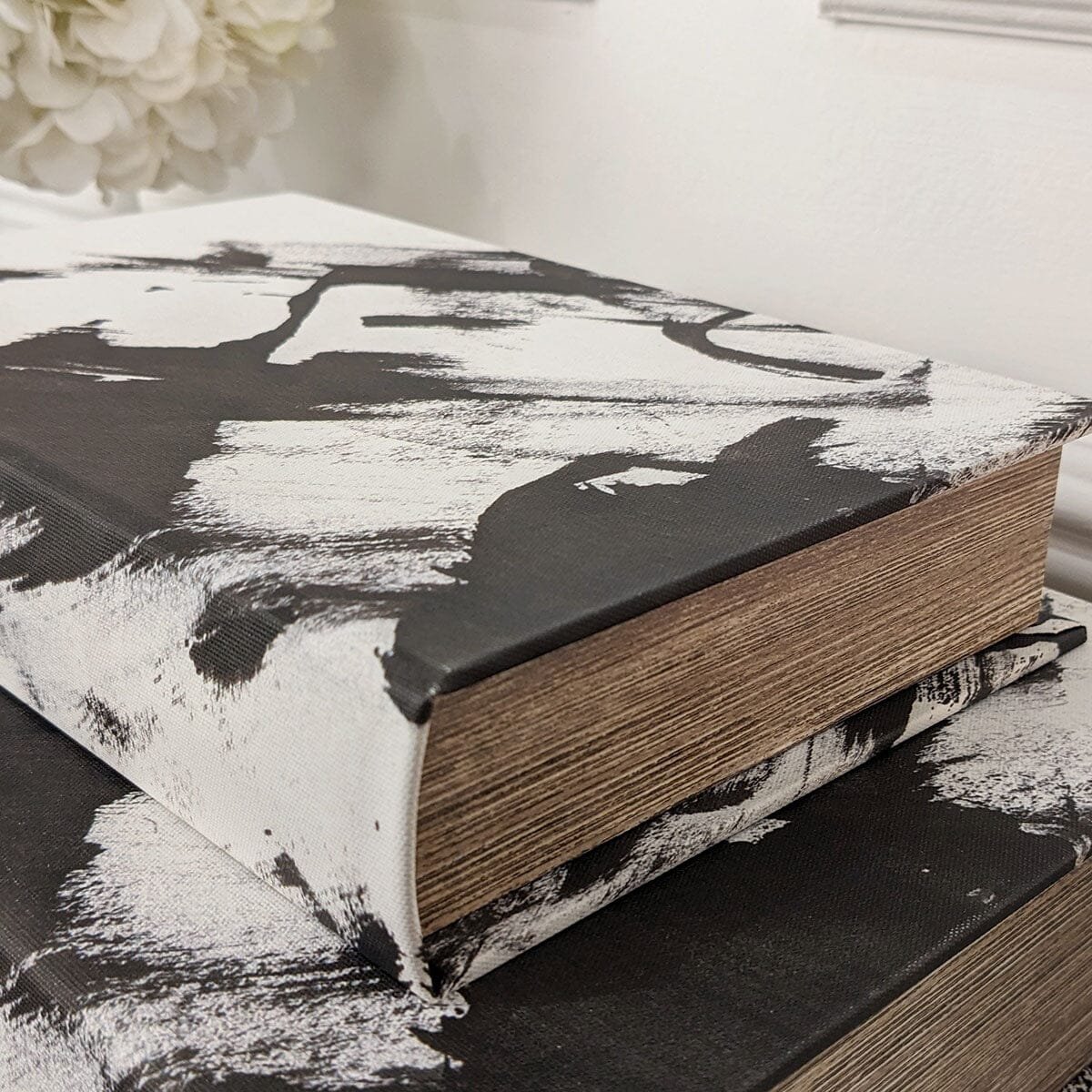 Della Black & White Decorative Brush stroke Effect Book Boxes - Set of 2