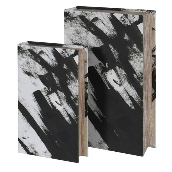 Della Black & White Decorative Brush stroke Effect Book Boxes - Set of 2
