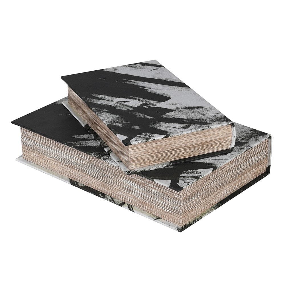Della Black & White Decorative Brush stroke Effect Book Boxes - Set of 2