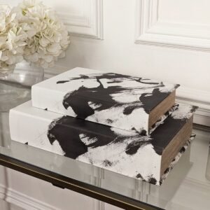 Della Black & White Decorative Brush stroke Effect Book Boxes - Set of 2