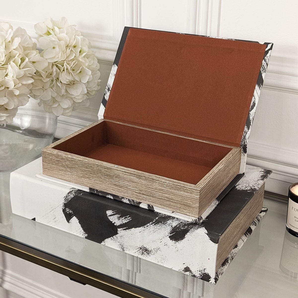 Della Black & White Decorative Brush stroke Effect Book Boxes - Set of 2