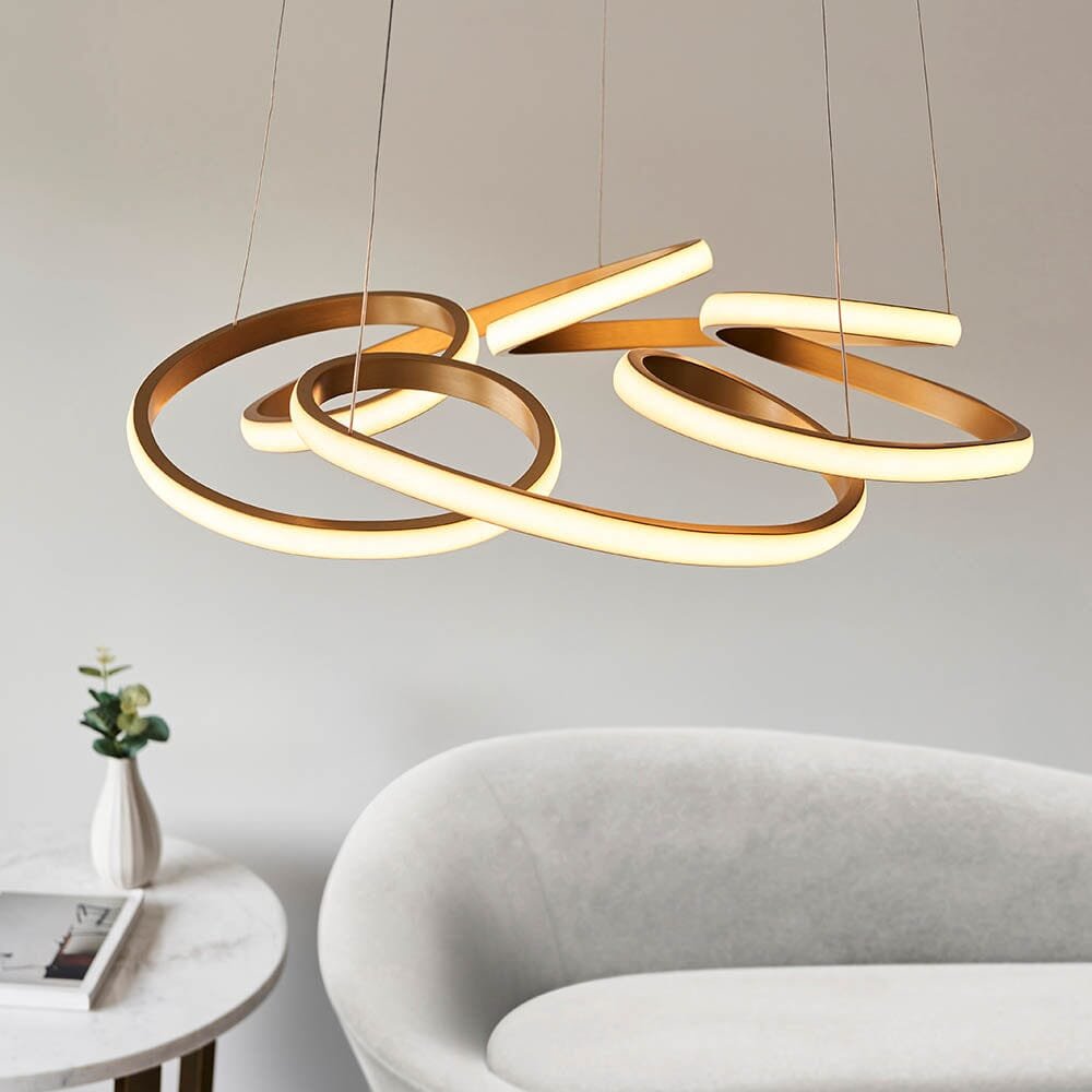 Demure Gold Satin Spiral LED Pendant Ceiling Light