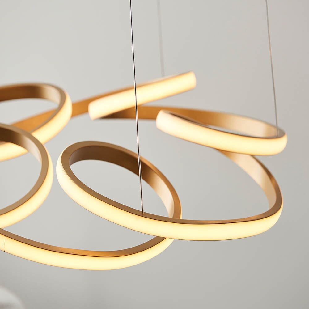 Demure Gold Satin Spiral LED Pendant Ceiling Light