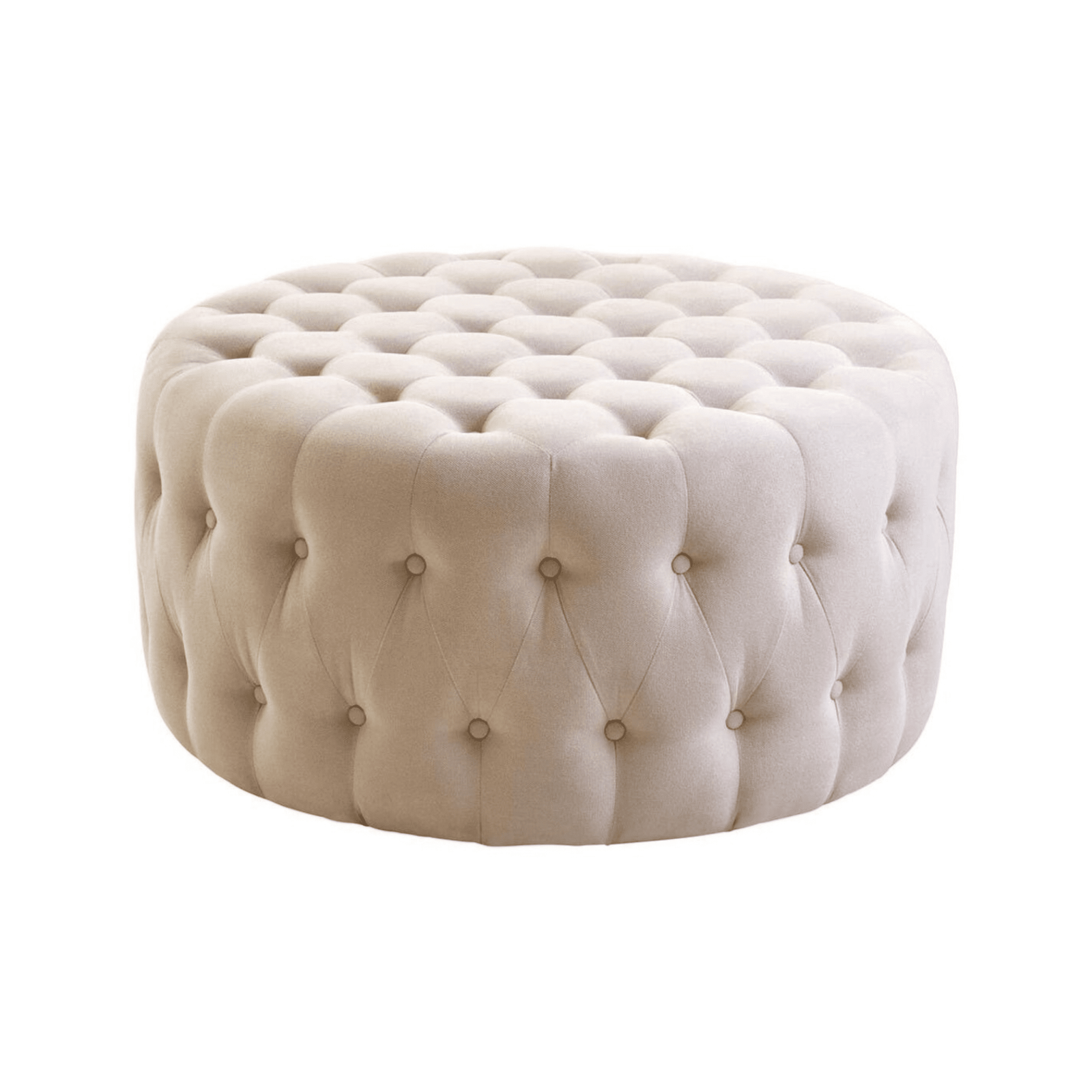 Diele Beige Velvet Round Tufted Footstool