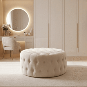 Diele Beige Velvet Round Tufted Footstool