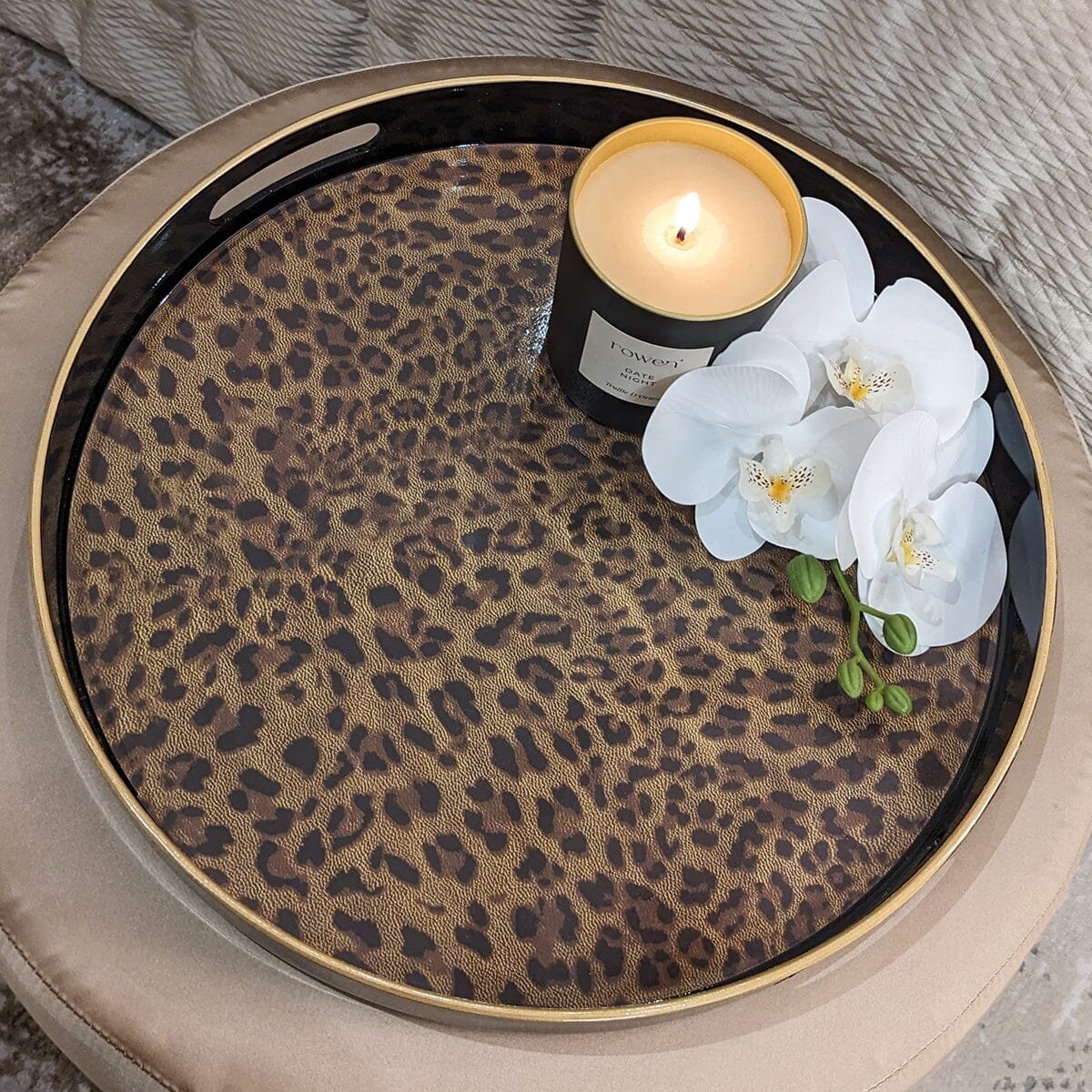 Dolce Round Leopard Print Decorative Tray