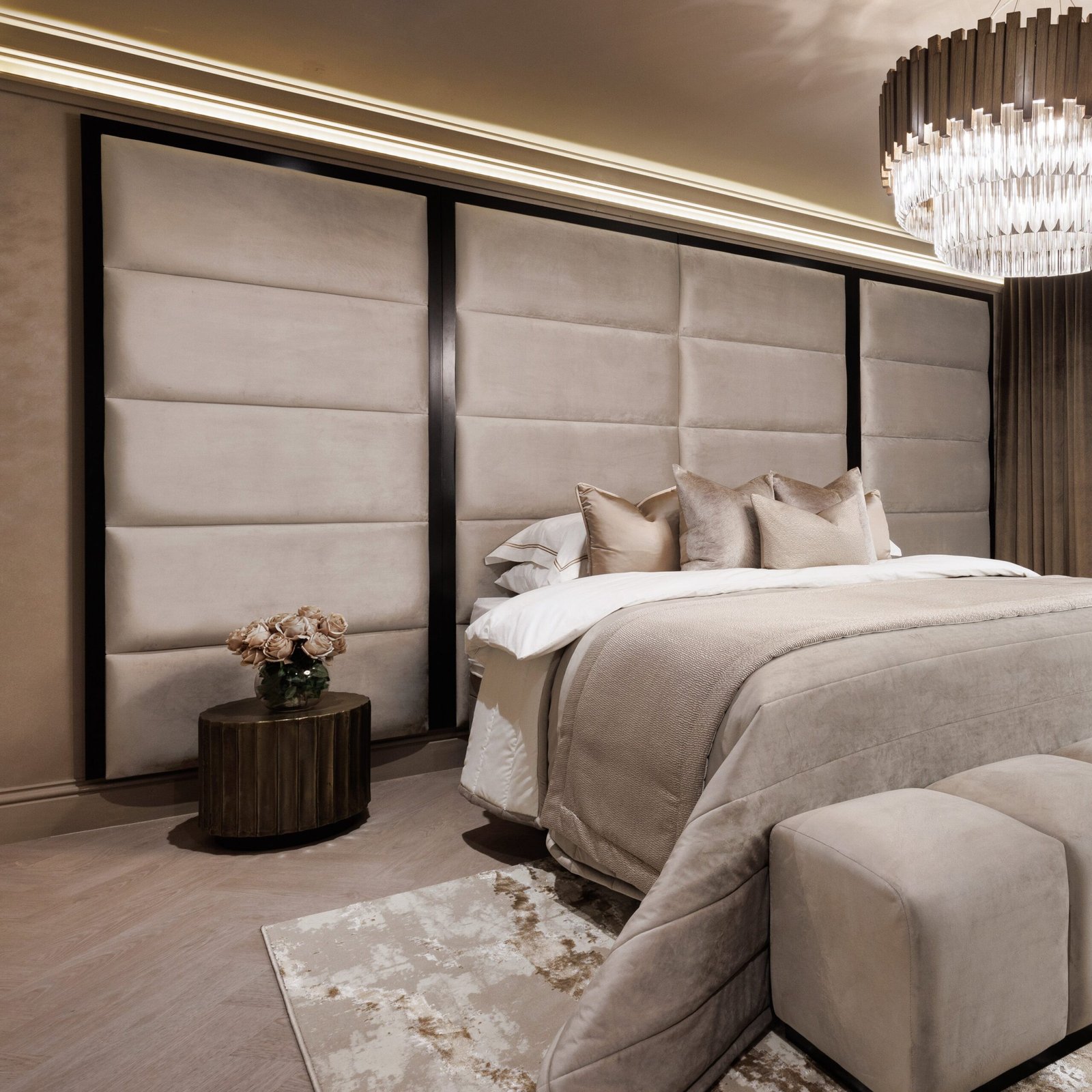 Dove Grey Luxury Velvet Chocolate Box Headboard with Wings