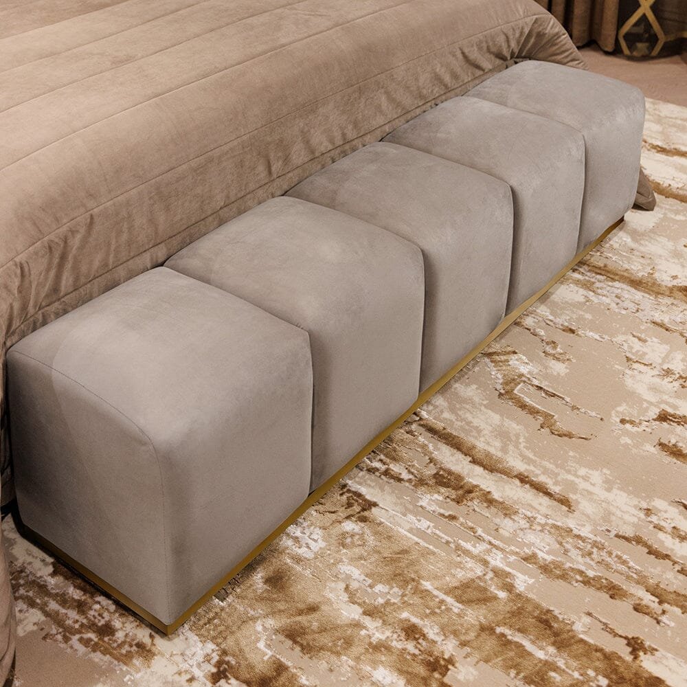 Dove Grey Luxury Velvet & Gold Upholstered Bench