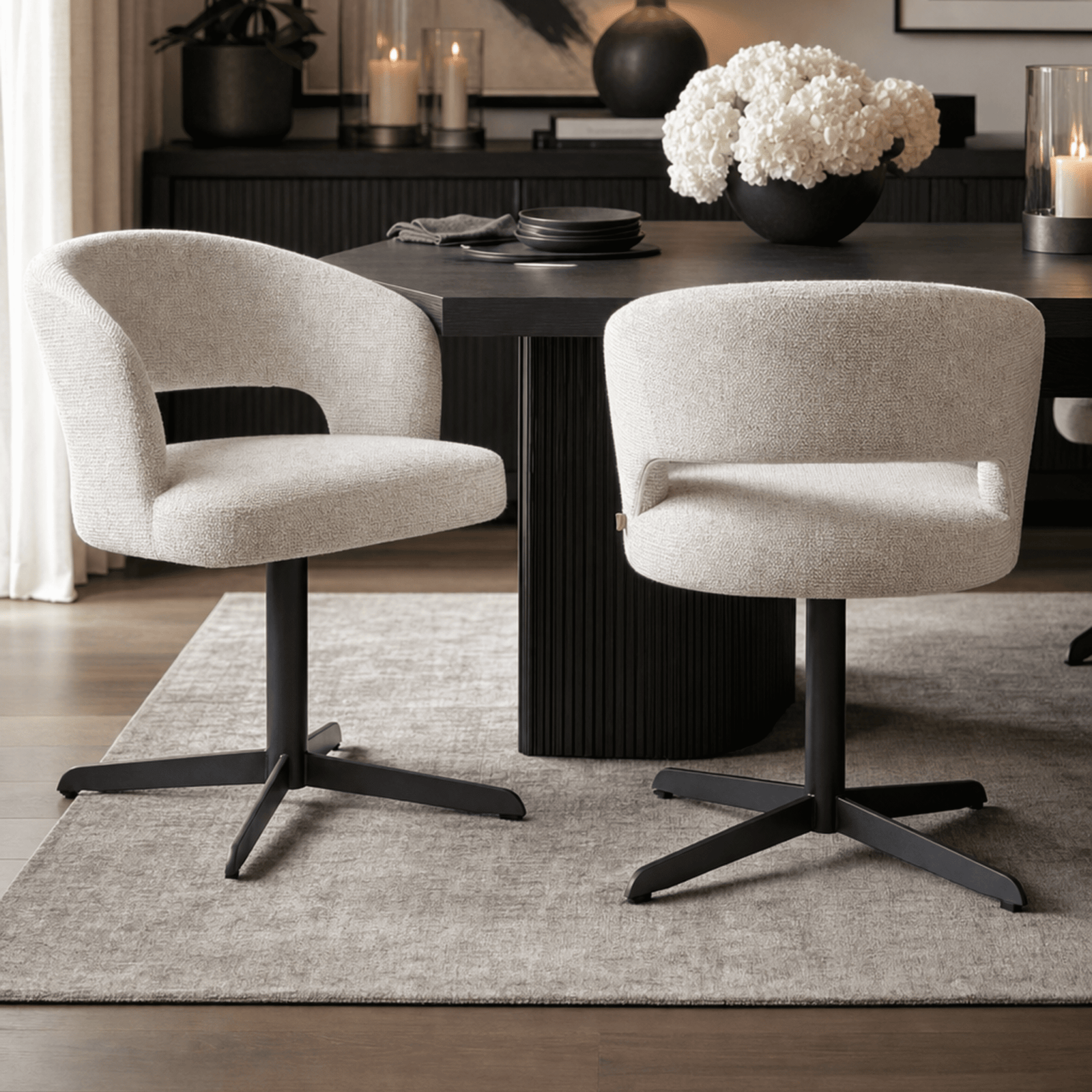 Drift Cream Textured Tweed Dining Chair with Black Legs