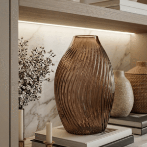 Dukes Brown Glass Ribbed Vase