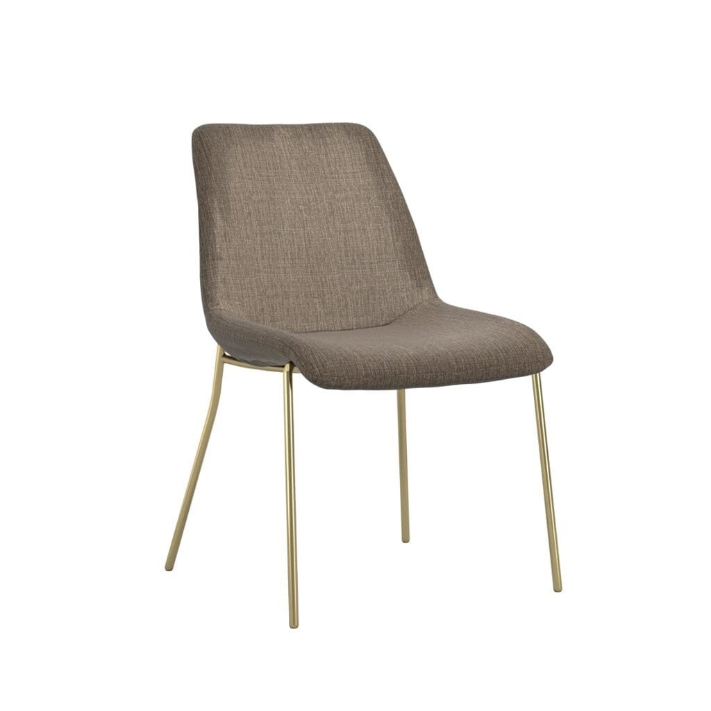 Dun Taupe Textured Velvet Dining Chair with Gold Legs- Set of 2