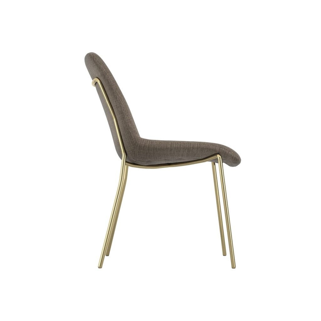 Dun Taupe Textured Velvet Dining Chair with Gold Legs- Set of 2