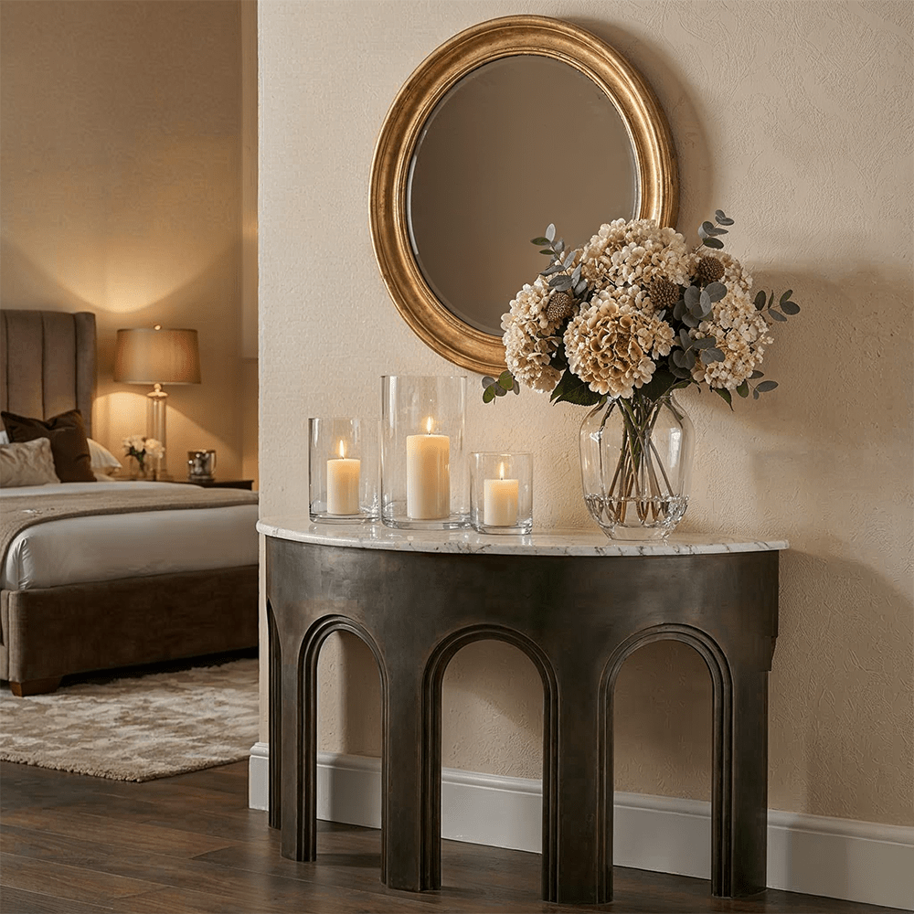 Durham Antique Brass & Marble Arched Console Table