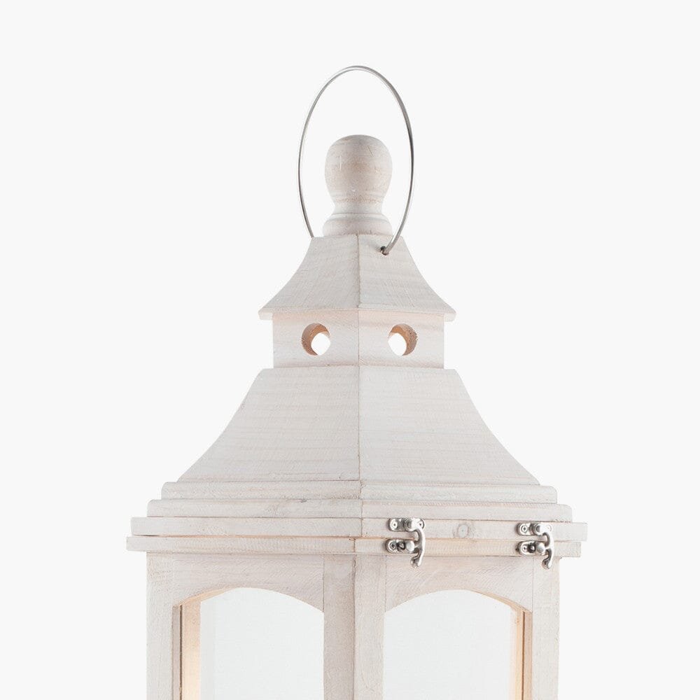 Eldoris White Wash Wooden Lantern Floor Lamp