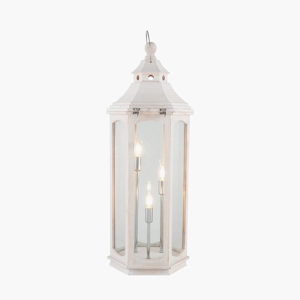 Eldoris White Wash Wooden Lantern Floor Lamp