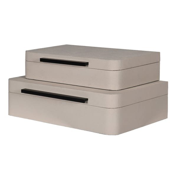 Eliza Luxury Cream Decorative Trinket Boxes with Black Handles - Set of 2
