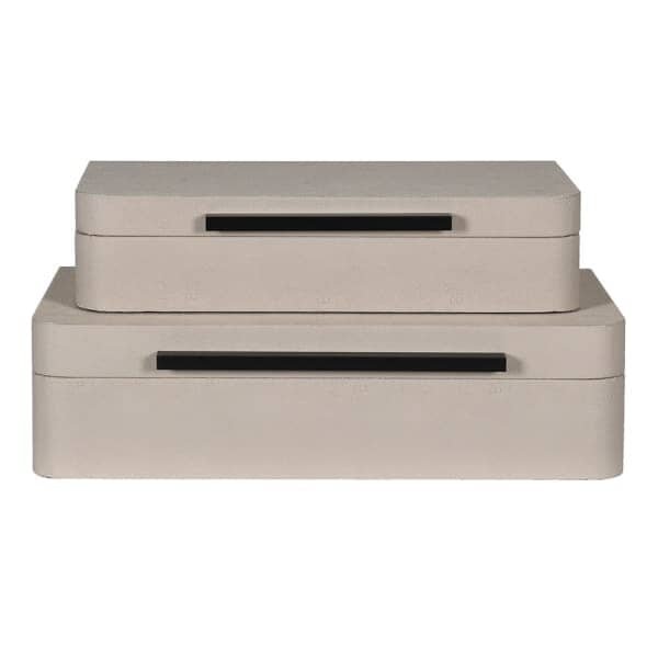 Eliza Luxury Cream Decorative Trinket Boxes with Black Handles - Set of 2