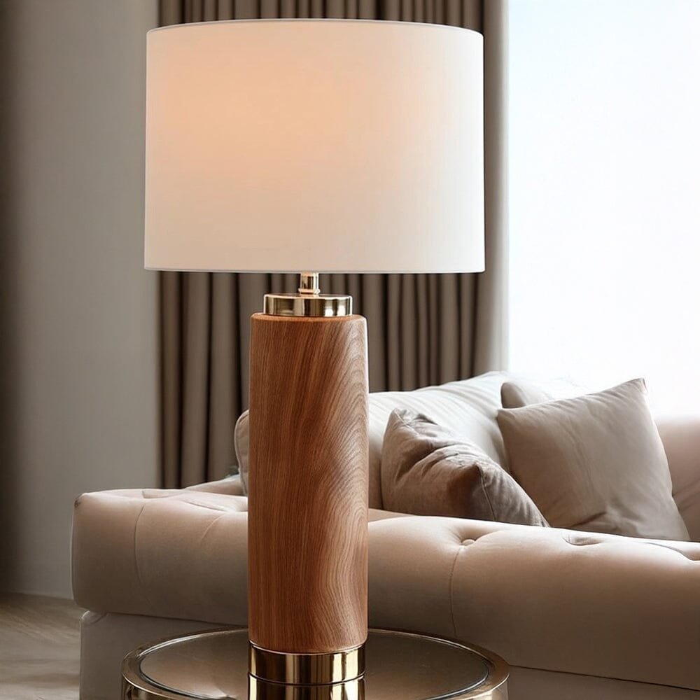 Ella Wood Effect Tall Ceramic Table Lamp with White Shade
